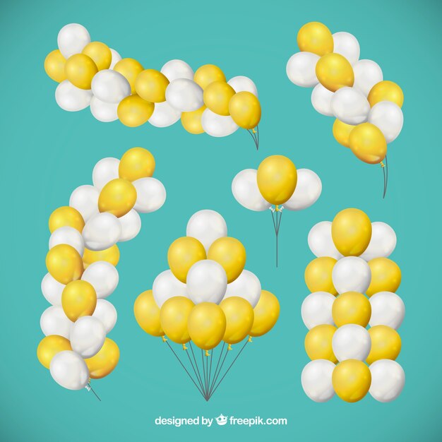 Gold and white balloons bunch collection