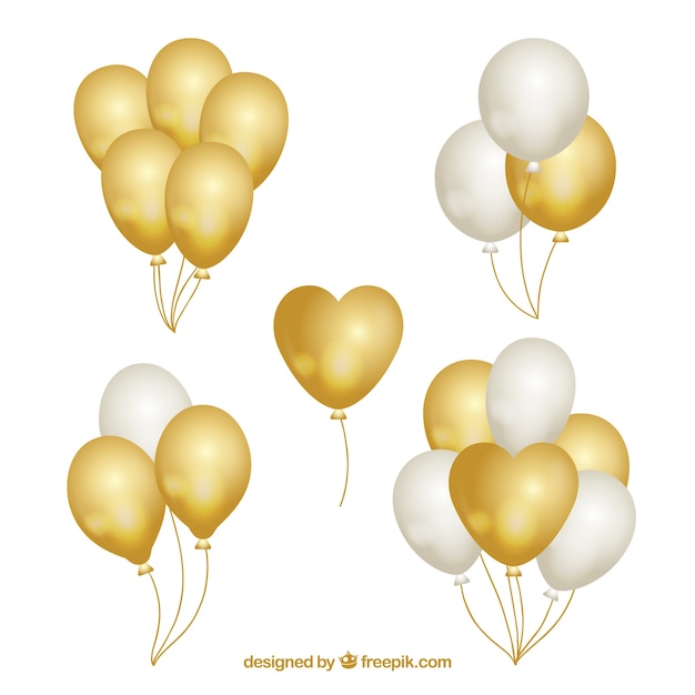 Gold and white balloons collection