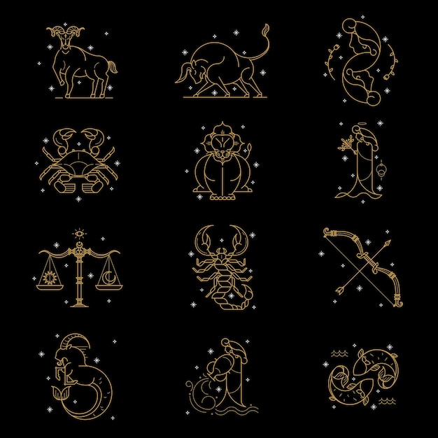 Бесплатное векторное изображение Золотой знак зодиака на черном фоне