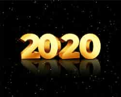 Free vector golden 2020 in 3d style on black card