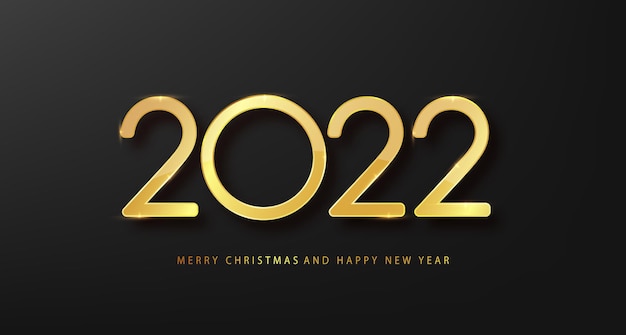 Золотой 2022 с новым годом с падающим конфетти на темном фоне. Роскошный праздничный шаблон для дизайна карты, баннера.