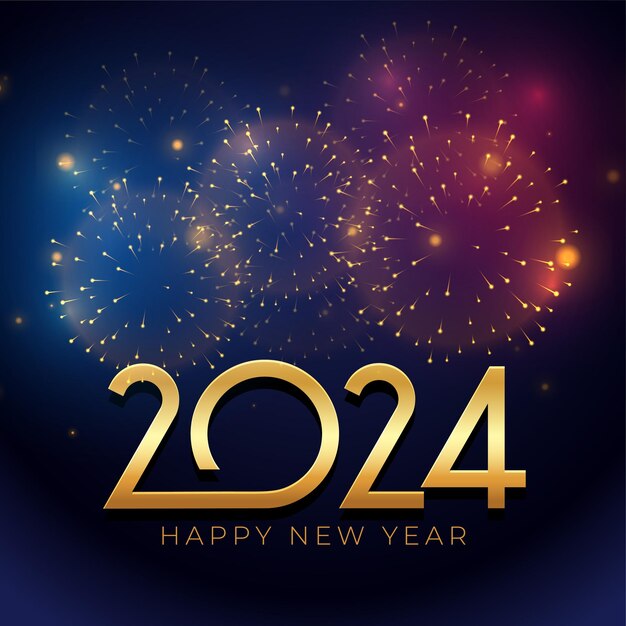 golden 2024 new year lettering background with firework decoration vector