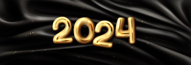 Free vector golden 2024 numbers on black silk cloth background