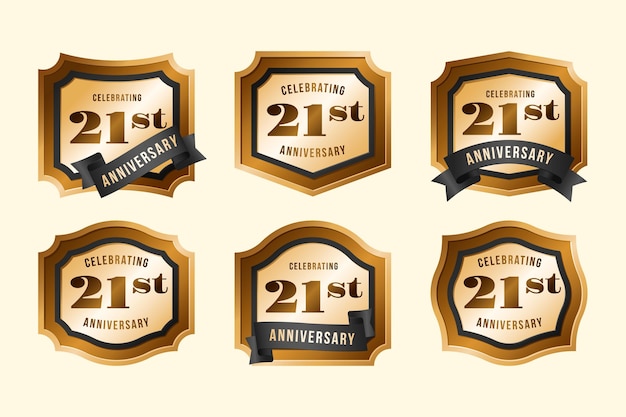 Free vector golden 21 anniversary badge collection