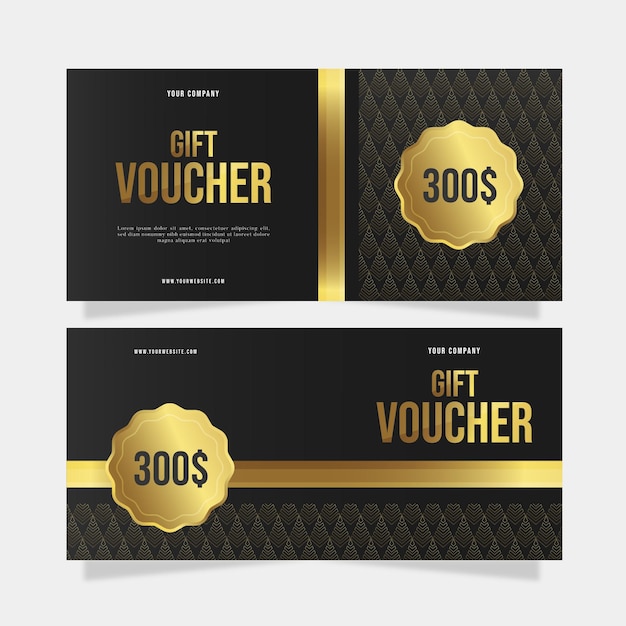 Golden 300 dollars gift voucher template