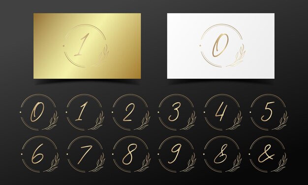 Номер Золотой алфавит в круглой рамке для дизайна логотипа и брендинга.