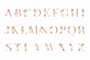 Free vector golden alphabet with different flowers