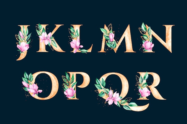 Free vector golden alphabet with elegant flowers concept