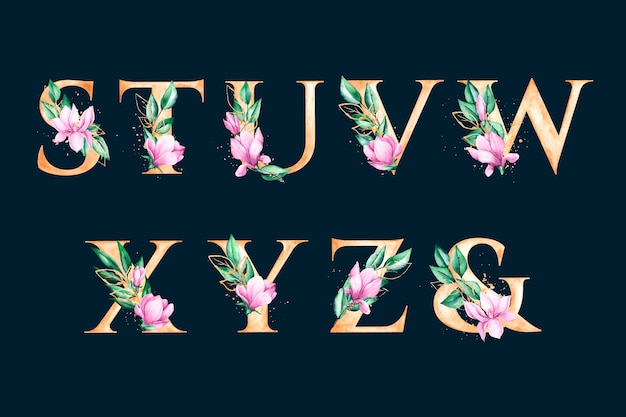 Free vector golden alphabet with elegant flowers theme