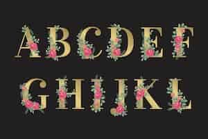 Free vector golden alphabet with elegant flowers