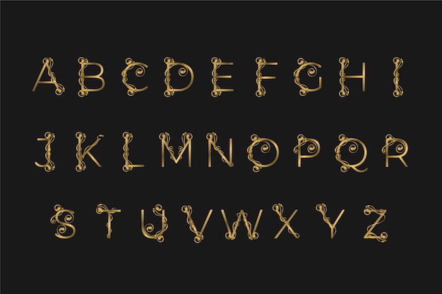 Free vector golden alphabet with elegant flowers