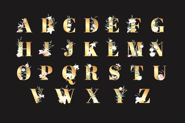 Бесплатное векторное изображение Золотой алфавит с элегантными цветами