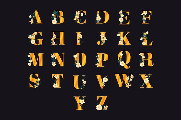 Free vector golden alphabet with elegant flowers