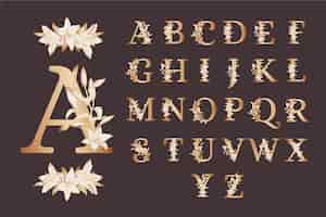 Free vector golden alphabet with elegant flowers