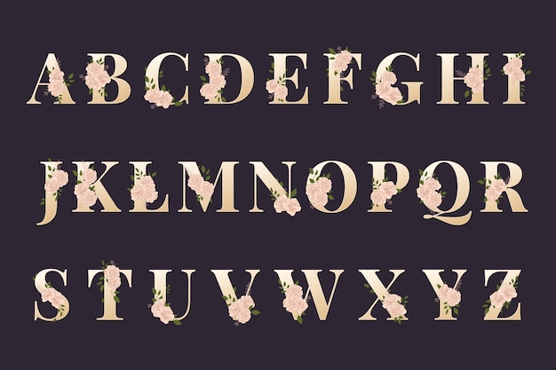 Free vector golden alphabet with elegant flowers