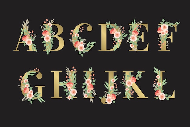 Free vector golden alphabet with floral design