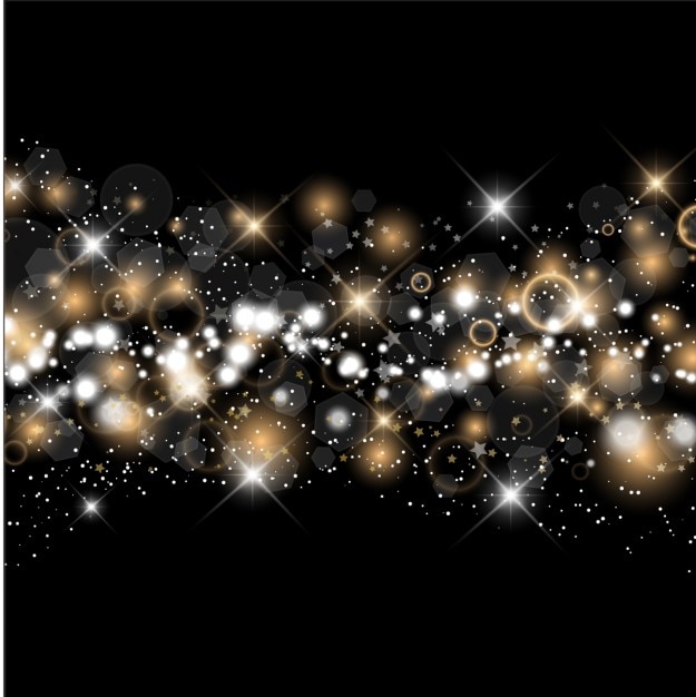 Бесплатное векторное изображение Золотые и серебряные блестки на черном фоне