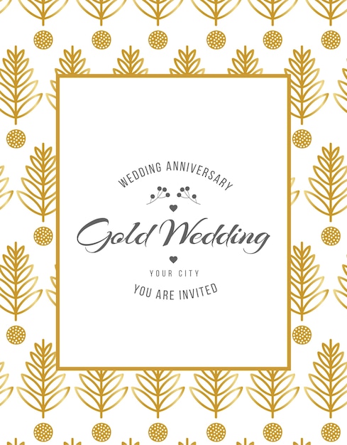 Golden anniversary invitation with cute leaves details and envelope