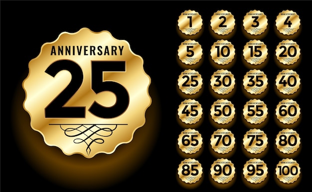 Free vector golden anniversary label and emblems logotype set