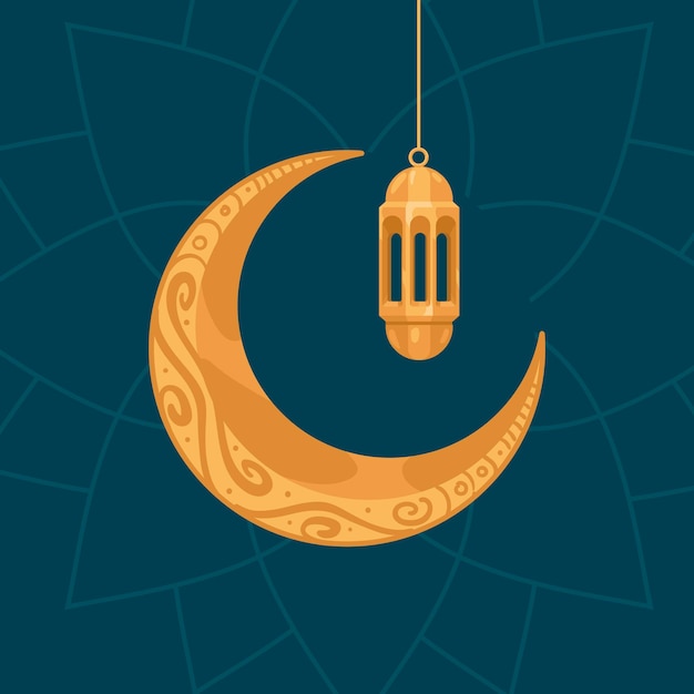 Free vector golden arabic lamp in moon