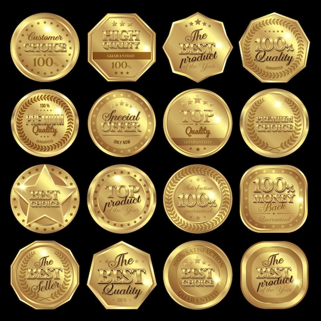 Vettore gratuito set di badge golden awards