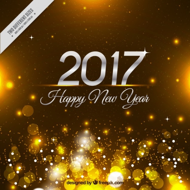 Free vector golden background bokeh of happy new year 2017