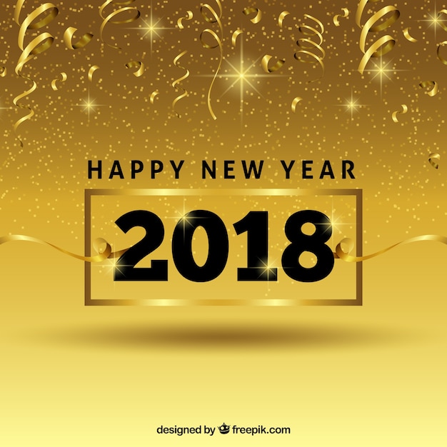 Vettore gratuito sfondo dorato dell'anno felice 2018