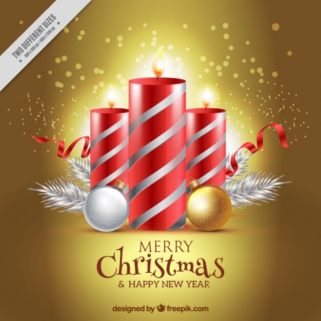 Free vector golden background of red christmas candles