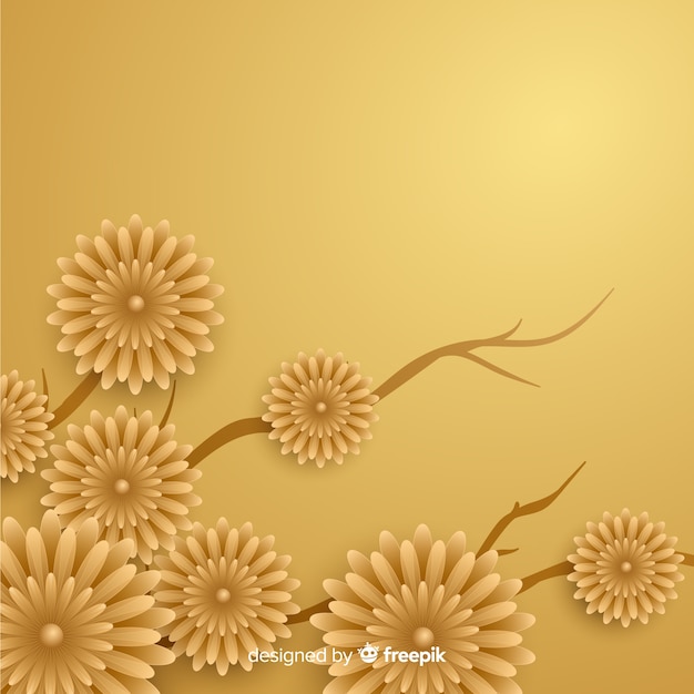3d 꽃으로 황금 배경
