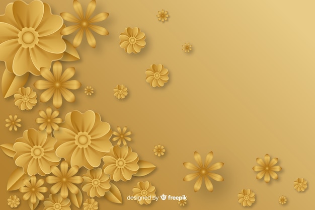 Free vector golden background with 3d flowers