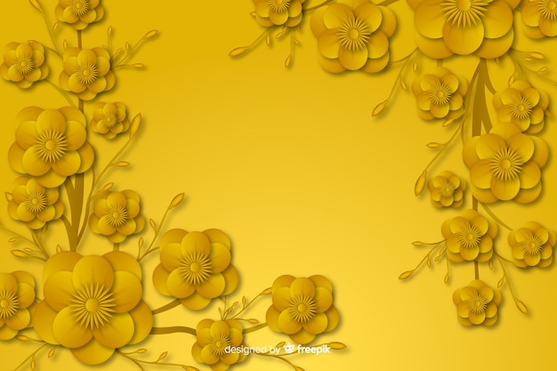 Golden background with 3d flowers