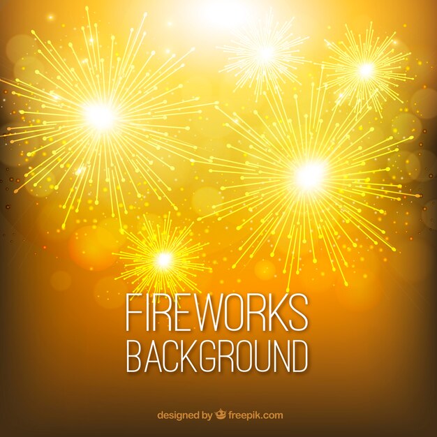 Free vector golden background with fireworks