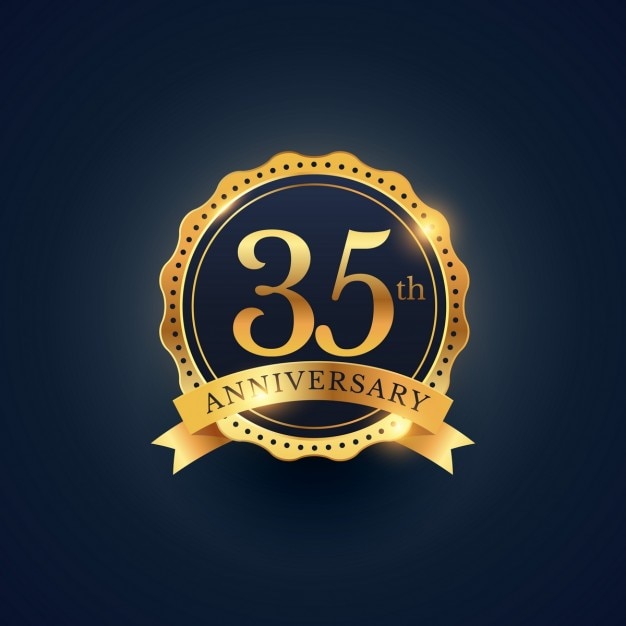 35th Anniversary Golden Badge Vector Template – Free Vector Download