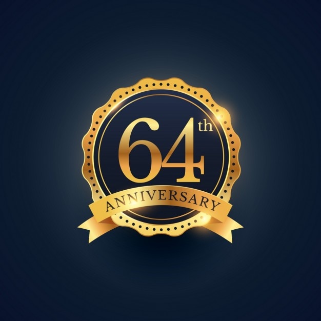 Бесплатное векторное изображение 64-я годовщина этикетки праздник значок в золотой цвет