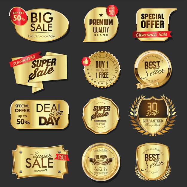 Golden badges and labels illustration super sale collection