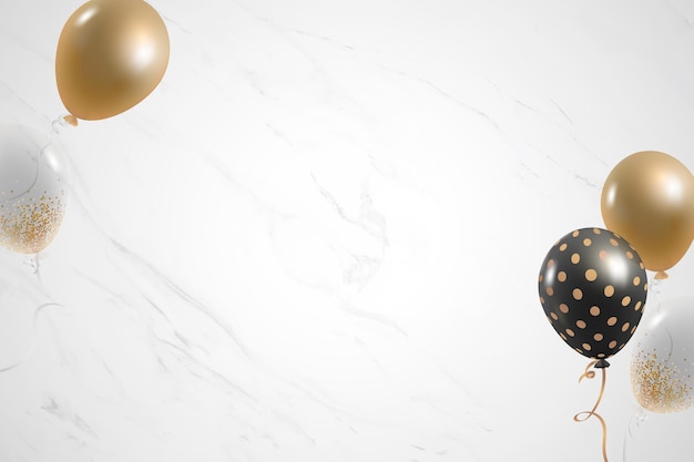 Golden balloons festive white marble background