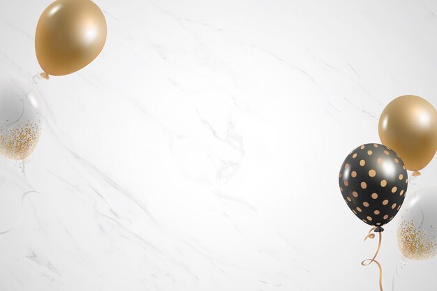 Golden balloons festive white marble background