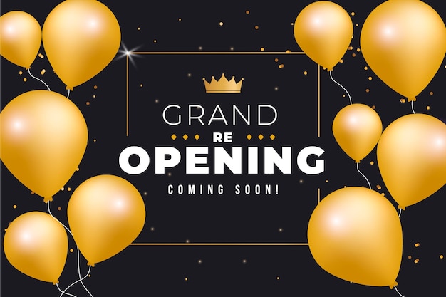 Free vector golden balloons grand re-opening soon background