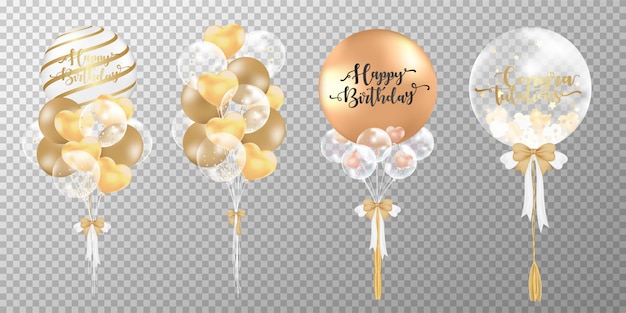 Free vector golden balloons on transparent background.
