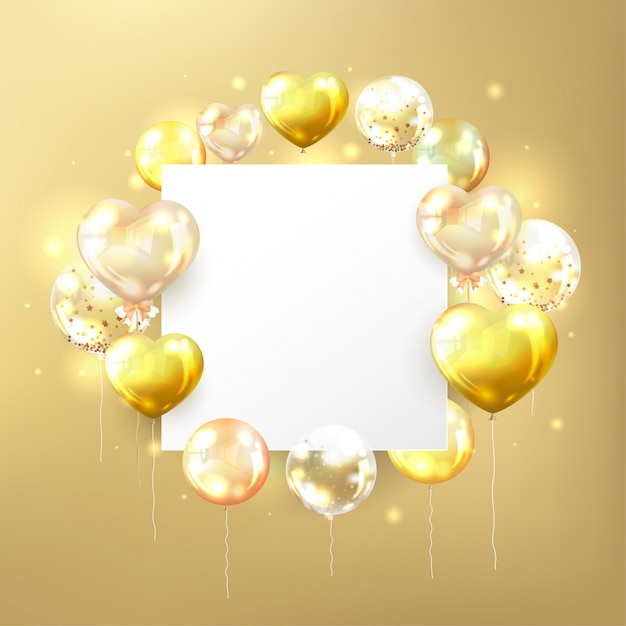 Golden balloons with white copy space in square shape