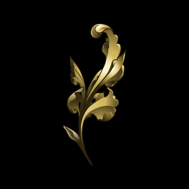 Golden Baroque floral elements vector