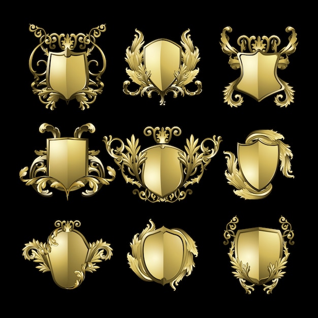 Set di elementi scudo barocco d'oro