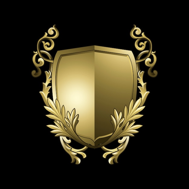 Golden baroque shield elements vector