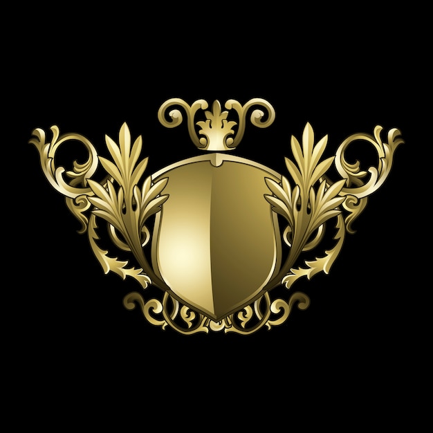 Golden Baroque shield elements vector