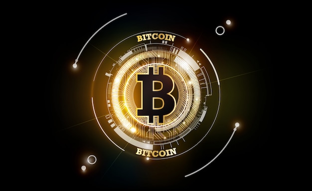 Golden bitcoin digital currency, futuristic digital money, technology worldwide network concept, illustration