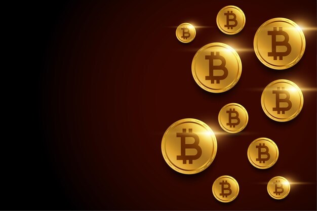 Free vector golden bitcoins background with text space