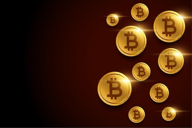 Golden bitcoins background with text space