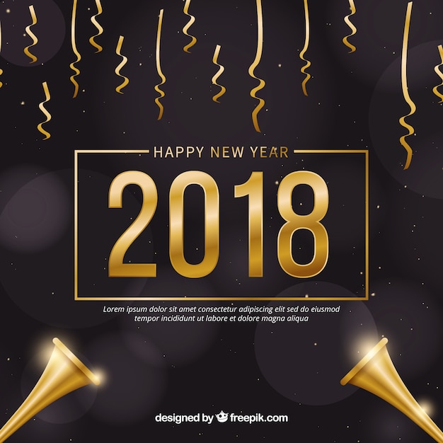 Golden and black new year 2018 background with confetti