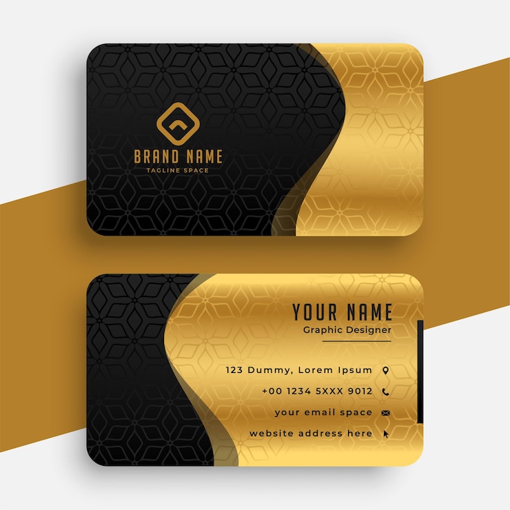 Free Vector golden black premium wavy business card template