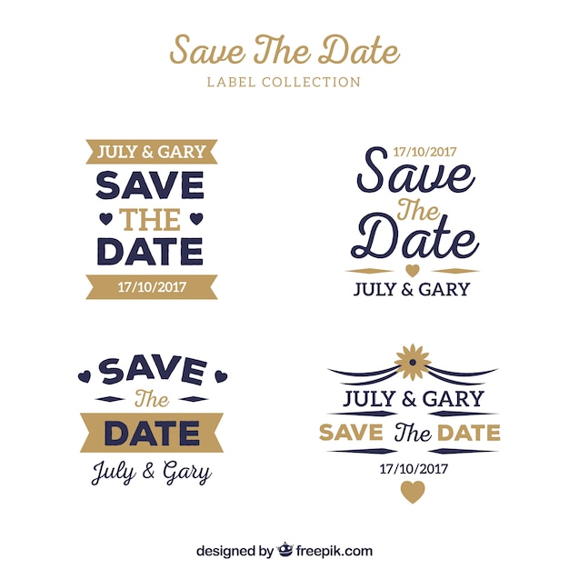 Free vector golden and blue wedding label collection